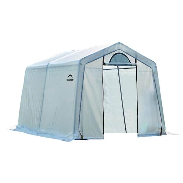 ShelterLogic 10 ft. W x 10 ft. D x 8 ft. H Peak-Style Firewood Seasoning Shed with Clear Fabric and Patented Stabilizers