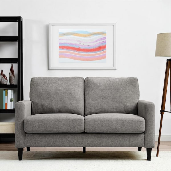Jenny 57.3 in. Gray Linen 2-Seater Loveseat with Square Arms