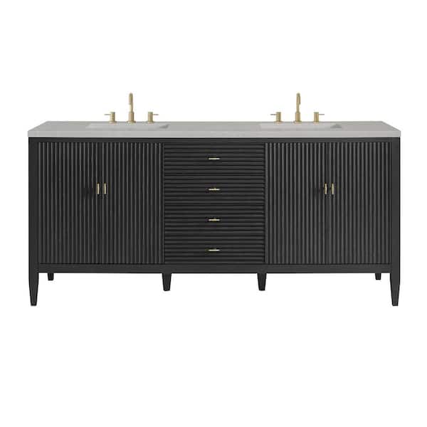 James Martin Vanities Myrrin 72.0 in. W x 23.5 in. D x 34.06 in. H Bathroom Vanity in Carbon Oak with Eternal Serena Silestone Quartz Top