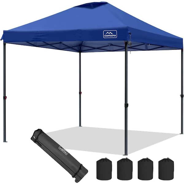Sudzendf 10 ft. x 10 ft. Blue Pop-Up Canopy, 3 Adjustable Height with Wheeled Carrying Bag, 4-Ropes and 4-Stakes