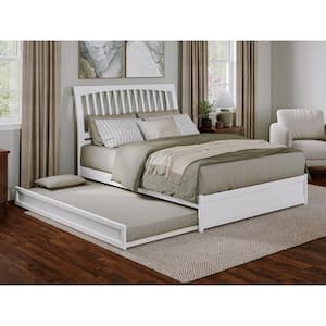 Roslyn White Solid Wood Frame Queen Platform Bed with Panel Footboard and Twin XL Trundle