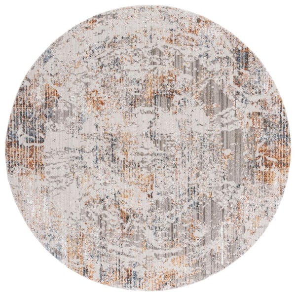 Princeton 7 ft. x 7 ft. Ivory/Gray Distressed High-Low Round Area Rug