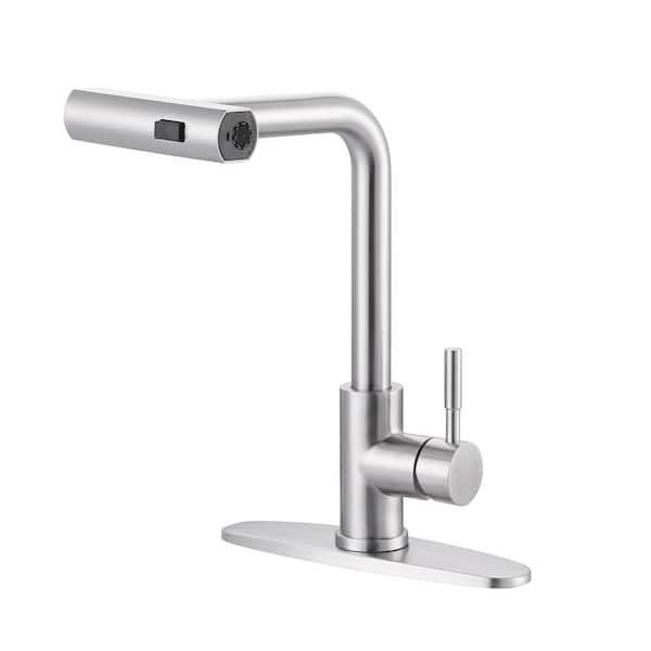 Waterfall 15.7 in. Single Handle Pull Down Sprayer Kitchen Faucet with 360° Spout Swivel in Brushed Nickel