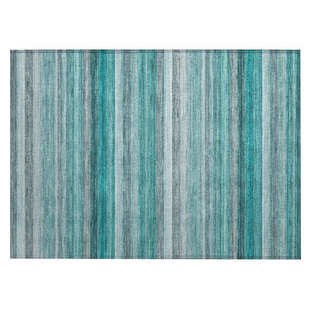 Teal 2 ft. x 3 ft. Woven Striped Polyester Rectangle Indoor/Outdoor Area Rug price history on PriceWatchPro