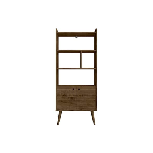 Manhattan Comfort Bogart 62.6 in. Tall Mid-Century Modern Rustic Brown and Nature Composite Wood 5-Shelf Standard Bookcase