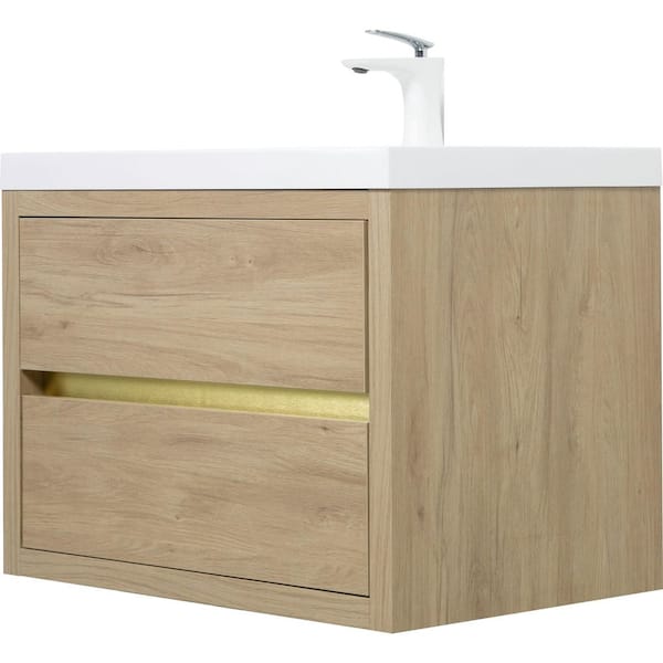 30 in. Single Sink Floating Oak Bath Vanity with White Resin Top (Assembled), Ample Storage Space, Invisible Handle