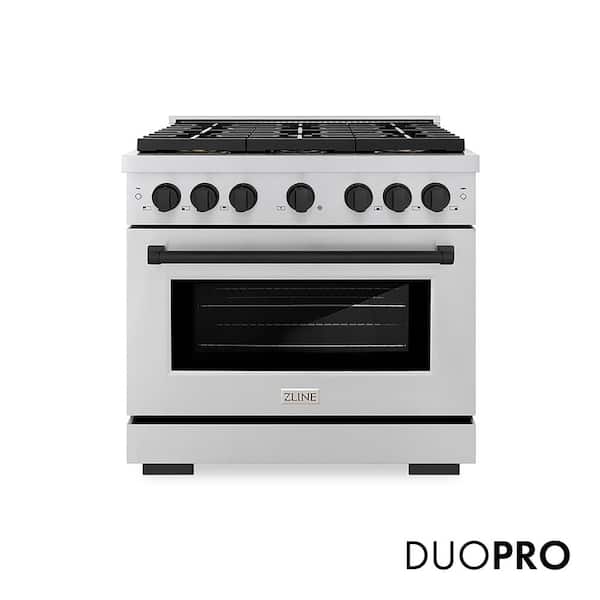 Autograph 36 in. 5.2 cu. ft. Paramount Dual Fuel Range with 6 Burner DuoPro Cooktop in Stainless and Matte Black Accents