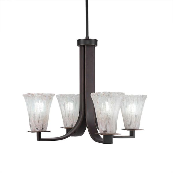 Unbranded Aspen 4-Light Dark Granite Chandelier, Square Chandelier with 5.5 in. Fluted Italian Ice Glass Shades, No bulbs included