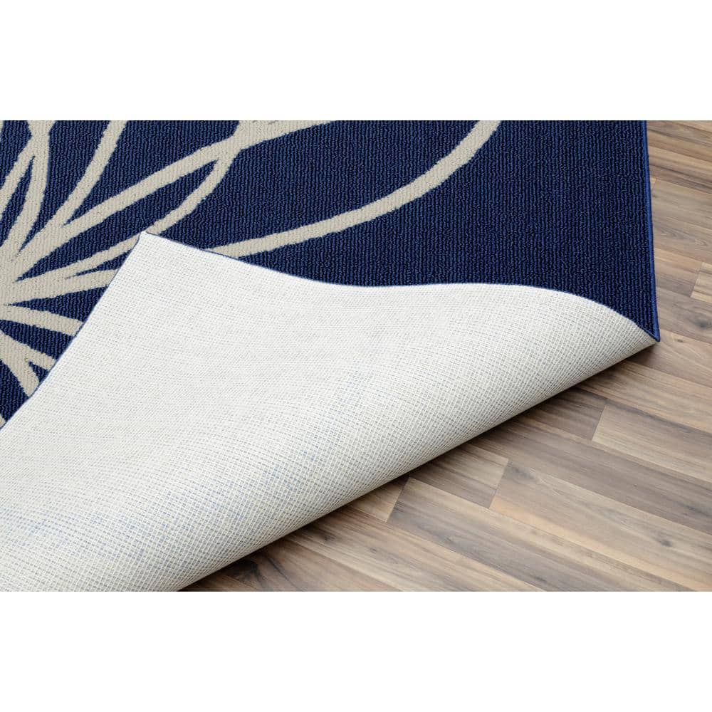 Indigo and Ivory Floral Synthetic 5' x 7' Area Rug
