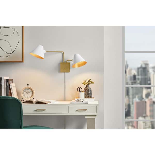 Hitching 33.375 in. 2-Light Aged Brass Wall Sconce
