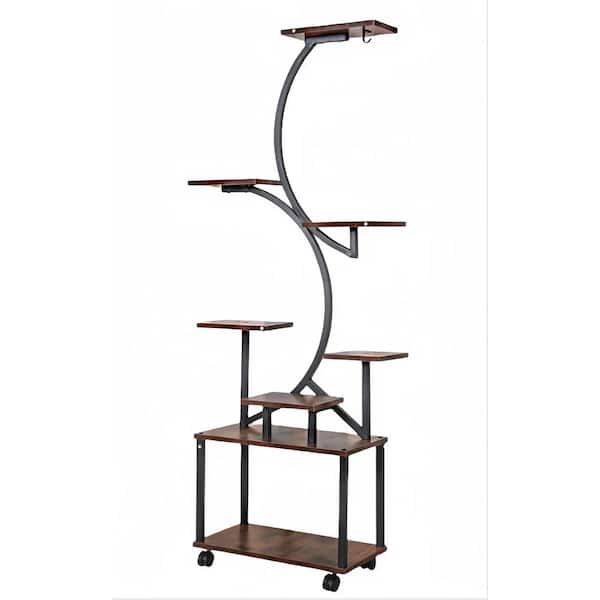 61 in. Tall Wood Plant Stand for Patio Plants Plant Stand 8-Tiered Indoor Plant Shelf S-Shaped Plant Rack in Black