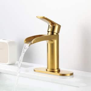 Single Handles Single Hole Bathroom Sink Faucet with Drain Kit Included in Brushed Gold