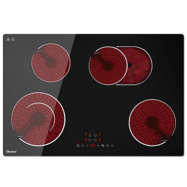 30 in. 4-Elements Glass Top Electric Cooktop in Black with Flexible Ring 7200-Watt Built-in Electric Stove Touch Control