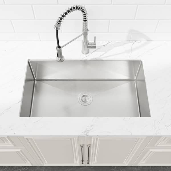 33 in. L x 19 in. W Undermount Single Bowl 16-Gauge Stainless Steel Kitchen Sink in Brushed Nickel