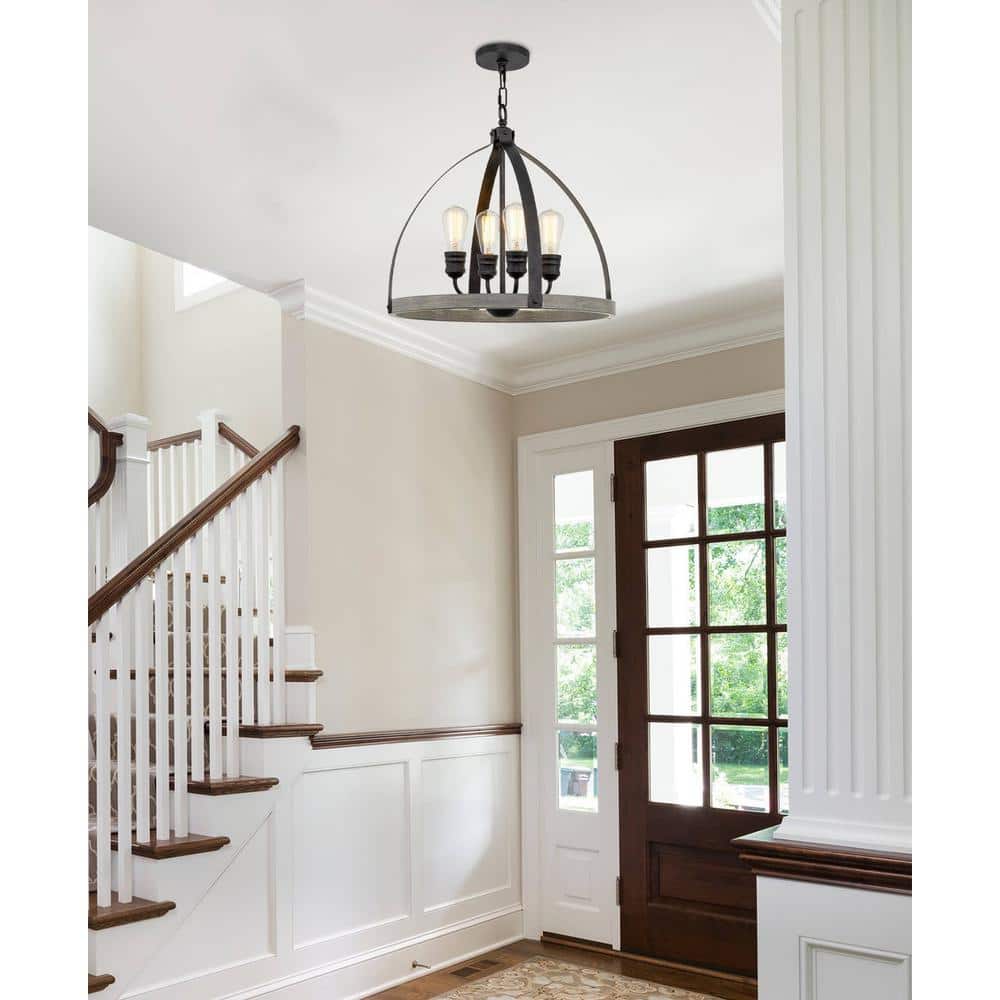 Selma 20" Black and Gray Oak Cage Pendant Light