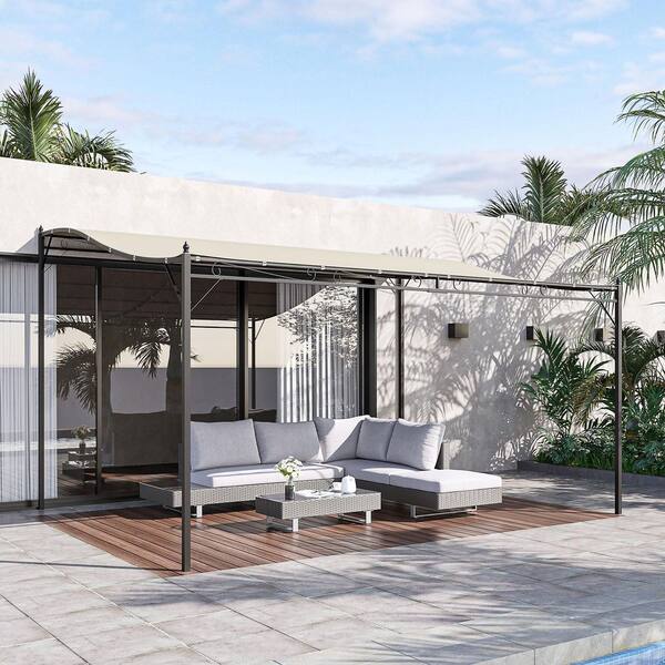 13 ft. x 10 ft. Cream White Steel Outdoor Pergola Gazebo Patio Canopy with Weather-Resistant Fabric and Drainage Holes