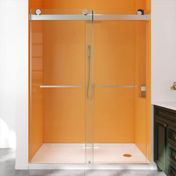 TOOLKISS 58 in. to 60 in. W x 76 in. H Sliding Frameless Shower Door in Brushed Nickel with Clear Glass