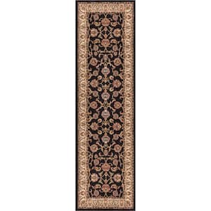 Barclay Sarouk Black 2 ft. x 7 ft. Traditional Floral Runner Rug