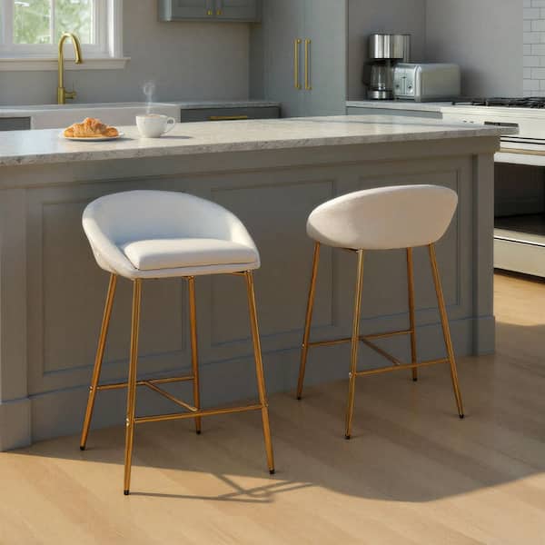 Matisse 26 in. Gold and Cream Fabric Upholstered Counter Stool (Set of 2)