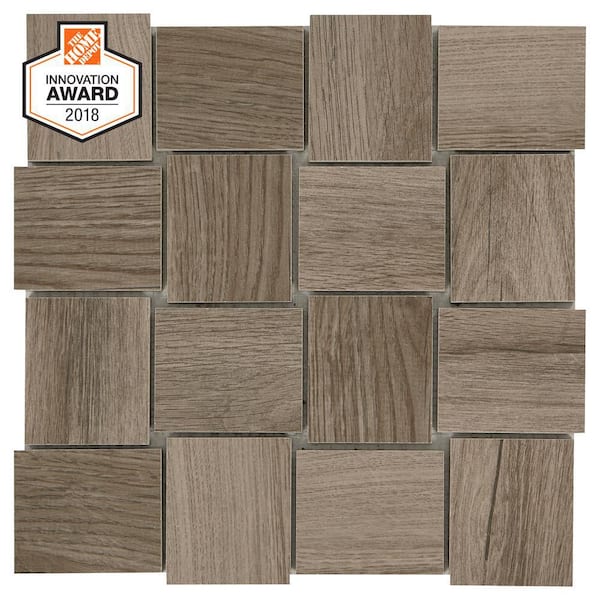 Lifeproof Sierra Wood Modern Weave 12 in. x 12 in. x 8 mm Glazed Porcelain Mosaic Floor and Wall Tile (0.96 sq. ft./Each)