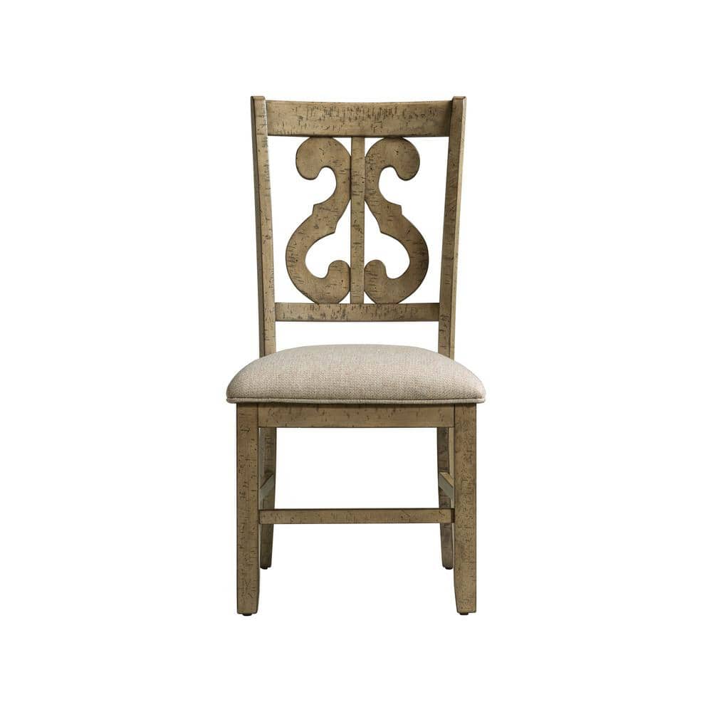 Traditional Slat-Back Side Chair with Taupe Upholstered Cushion