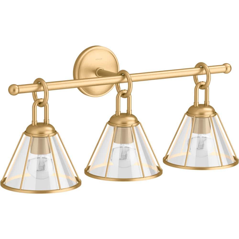 Equestrian-Inspired 24" Brass & Glass Three-Light Vanity Sconce