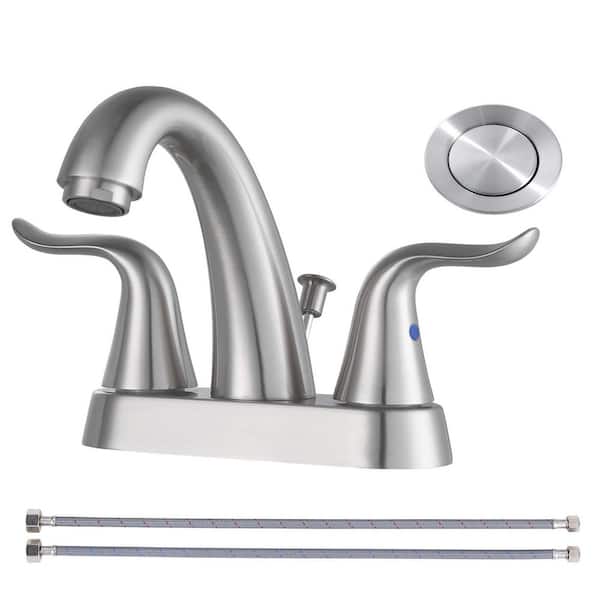 VEVETTA 4 in. Centerset Deck Mount Double Handle Bathroom Faucet with Lift-Up Drain Included in Brushed Nickel