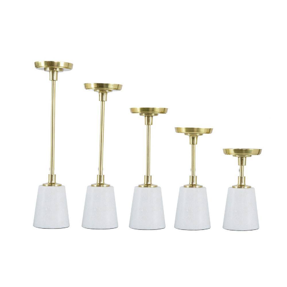 Set of 5 Gold and Marble Taper Candleholders