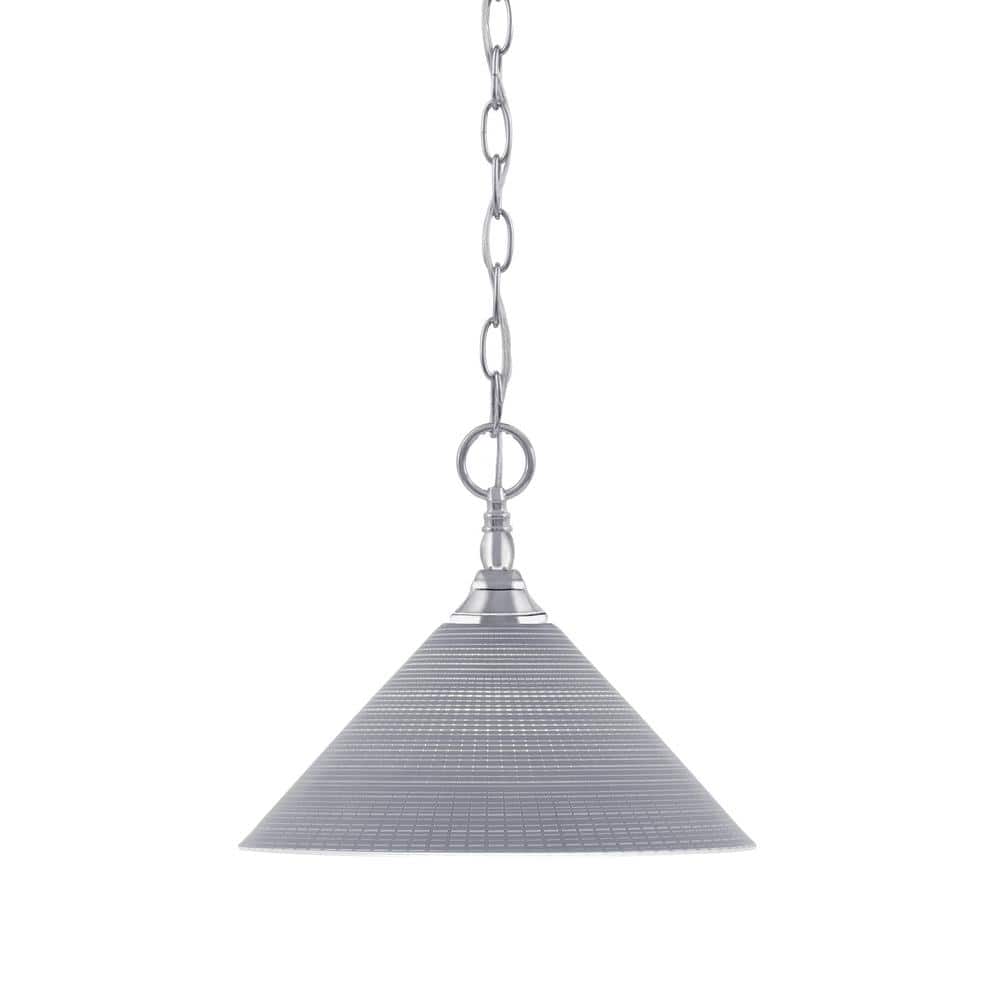 Elva 100-Watt 1-Light Chrome Shaded Pendant Light with 12 in. Gray Matrix G