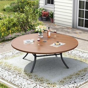 vicllax 63 in. Black Round Metal Outdoor Patio Dining Table with