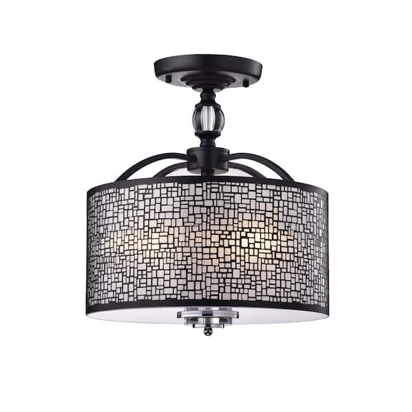 GREENVILLE SIGNATURE Rezza 16 in. 3-Light Black Semi- Flush Mount with No Bulbs Included