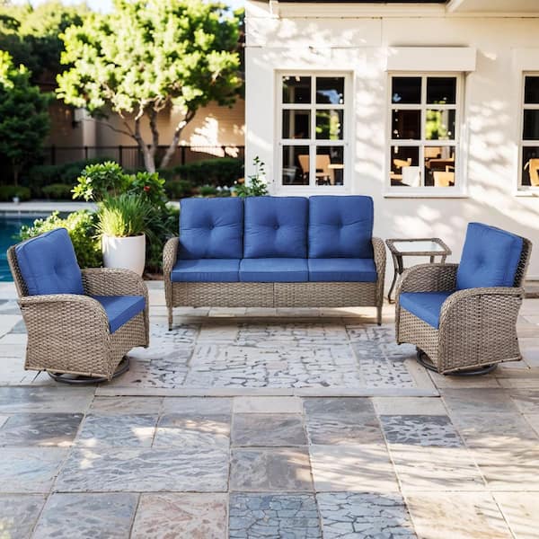 Bellefurn Rotavia 4-Piece Gray Swivel Chair Wicker Outdoor