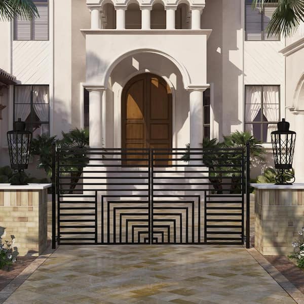 14 ft. x 6 ft. Florence Black Metal Steel Dual Swinging Driveway Fence Gate