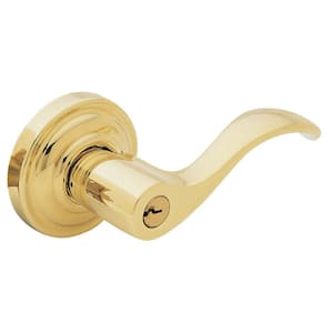 Images Collection Wave Polished Brass Right-Handed Keyed Entry Door Handle
