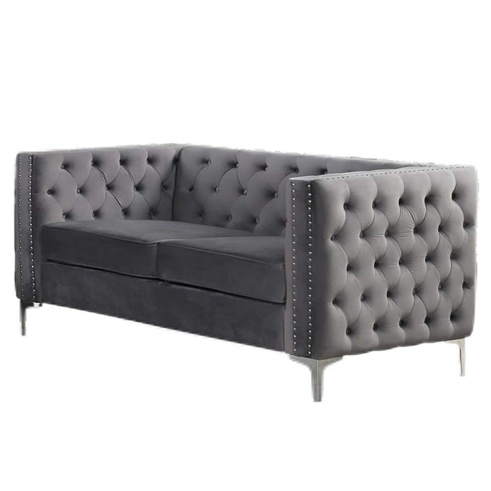 Best Master Furniture Fleming 60 in. L Gray Velvet 2 Seater Loveseats