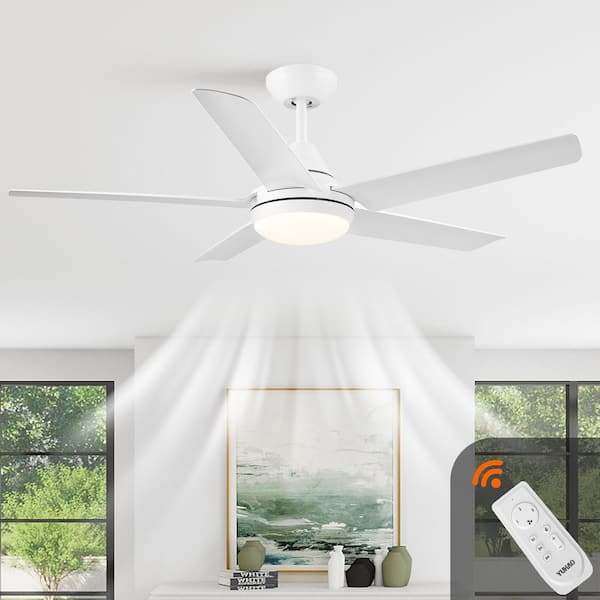 48 in. Ceiling Fan with Integrated LED Light and White ABS Blades Included with Remote, Downrod Mount
