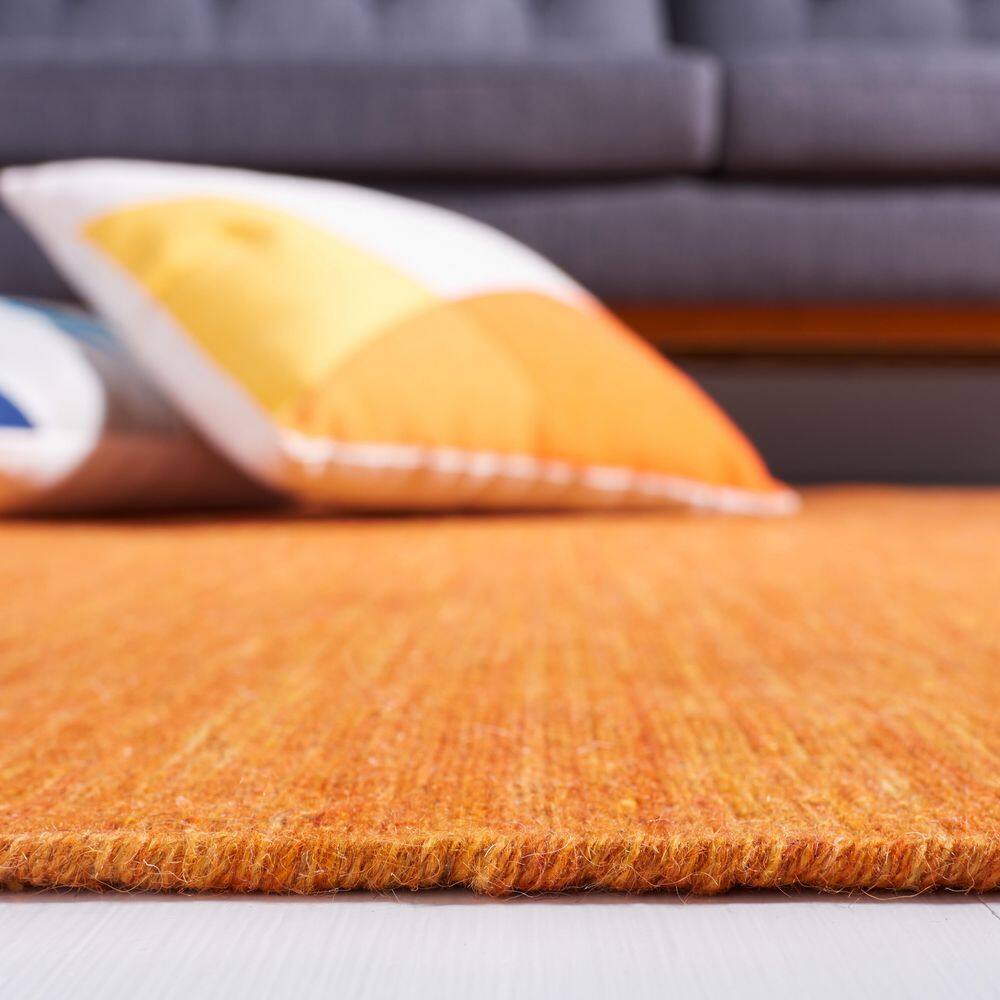 Handmade Orange Wool and Cotton Flat Woven Area Rug
