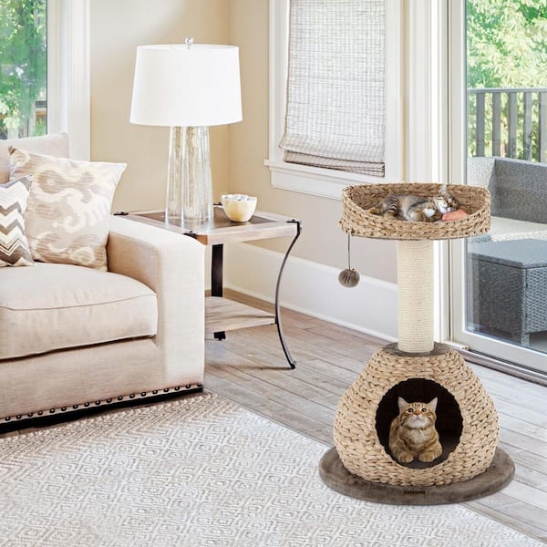 Particle Board 28 in. Hand-Made Cat Tree Tower with Jump Platform