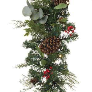9 ft. Green Battery-Operated Prelit LED Artificial Christmas Garland with Lights - Christmas Woods