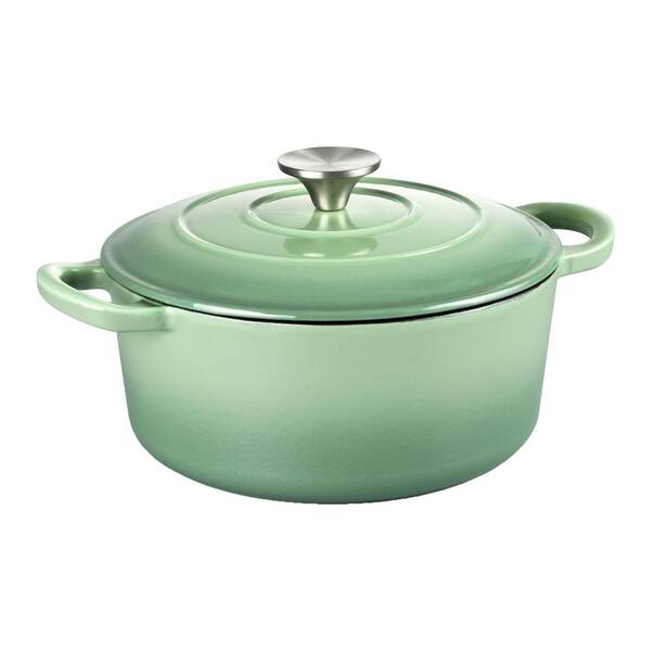 2-Piece Pistachio Green Enameled Cast Iron Dutch Oven Set Non-Toxic Self-Basting Lid Induction Oven Safe