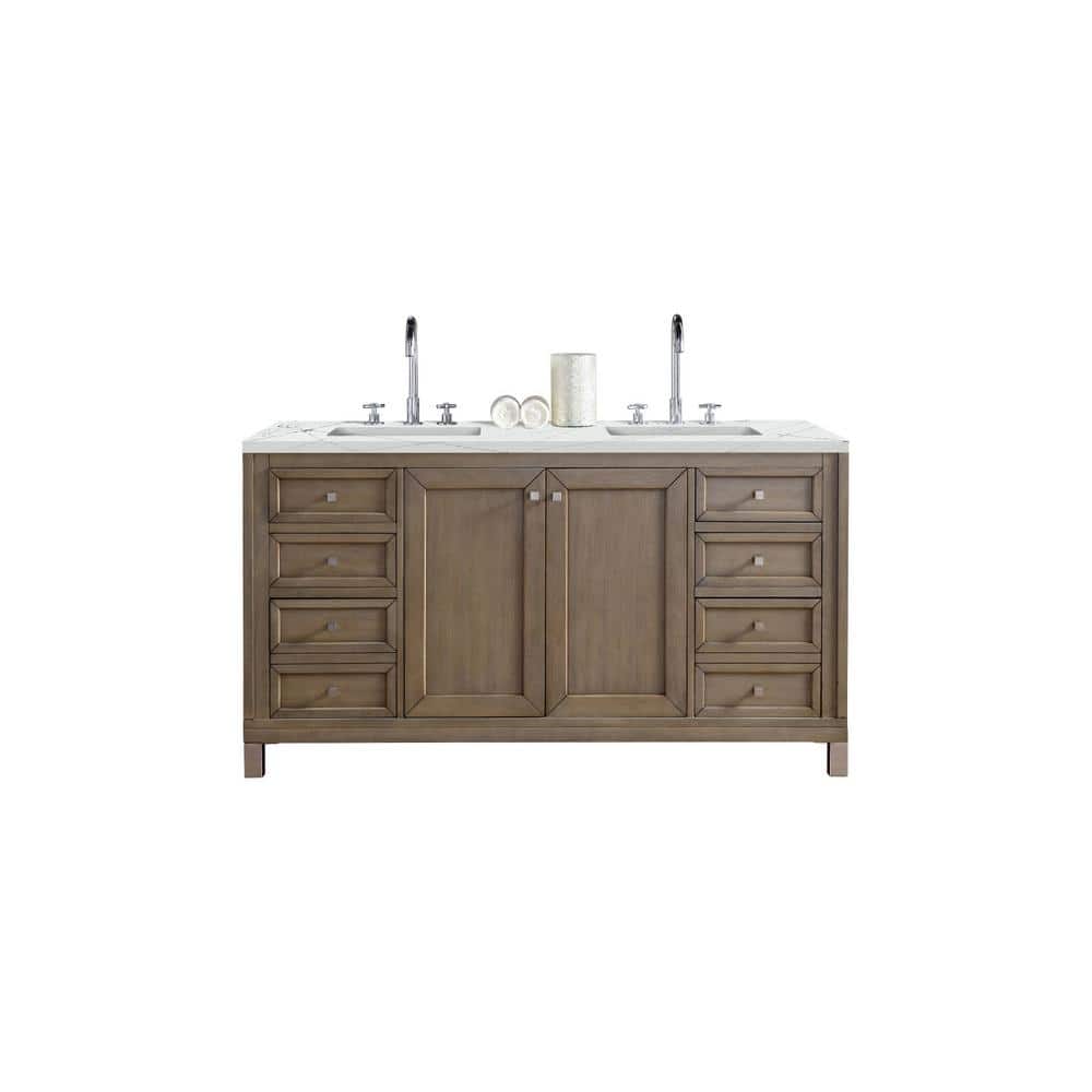 James Martin Vanities Chicago 60.0 in. W x 23.5 in. D x 33.8 in. H Bathroom Vanity in Whitewashed Walnut with Ethereal Noctis Quartz Top -  305-V60D-WWW-3ENC