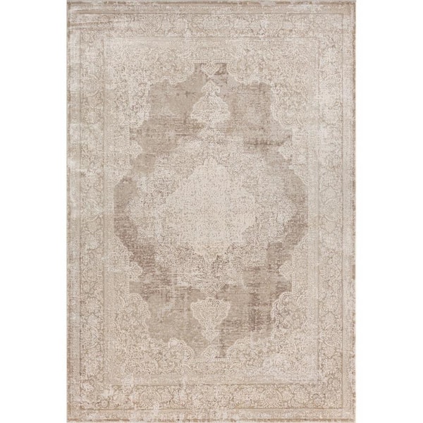 Beige and Ivory 4 ft. x 6 ft. Medallion Area Rug