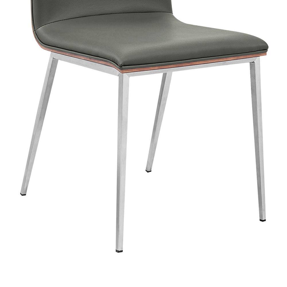 Contemporary Gray Faux Leather Side Chair with Walnut Wood Accent
