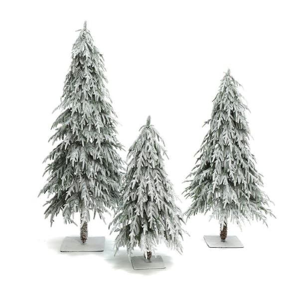 Set of 3 3 ft. 4 ft. and 5 ft. PreLit Artificial Christmas Trees Snow-Flocked Cedar