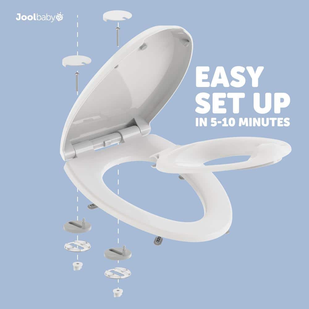 White Elongated Toilet Seat with Built-In Potty Training Seat