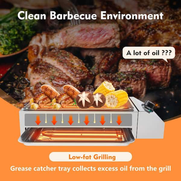 1600-Watt BBQ Electric Grill Black with Warming Rack, Temperature Control  and Grease Collector