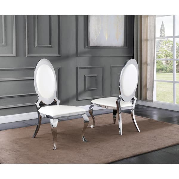 Best Quality Furniture Sally White Faux Leather Stainless Steel