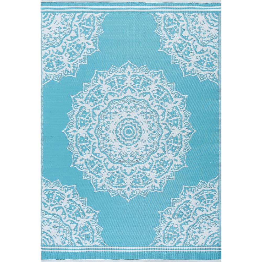 Tayse Sunset Area Rug SUN1201 Traditional Aqua Banded Rows 5  x 6  11  Rectangle