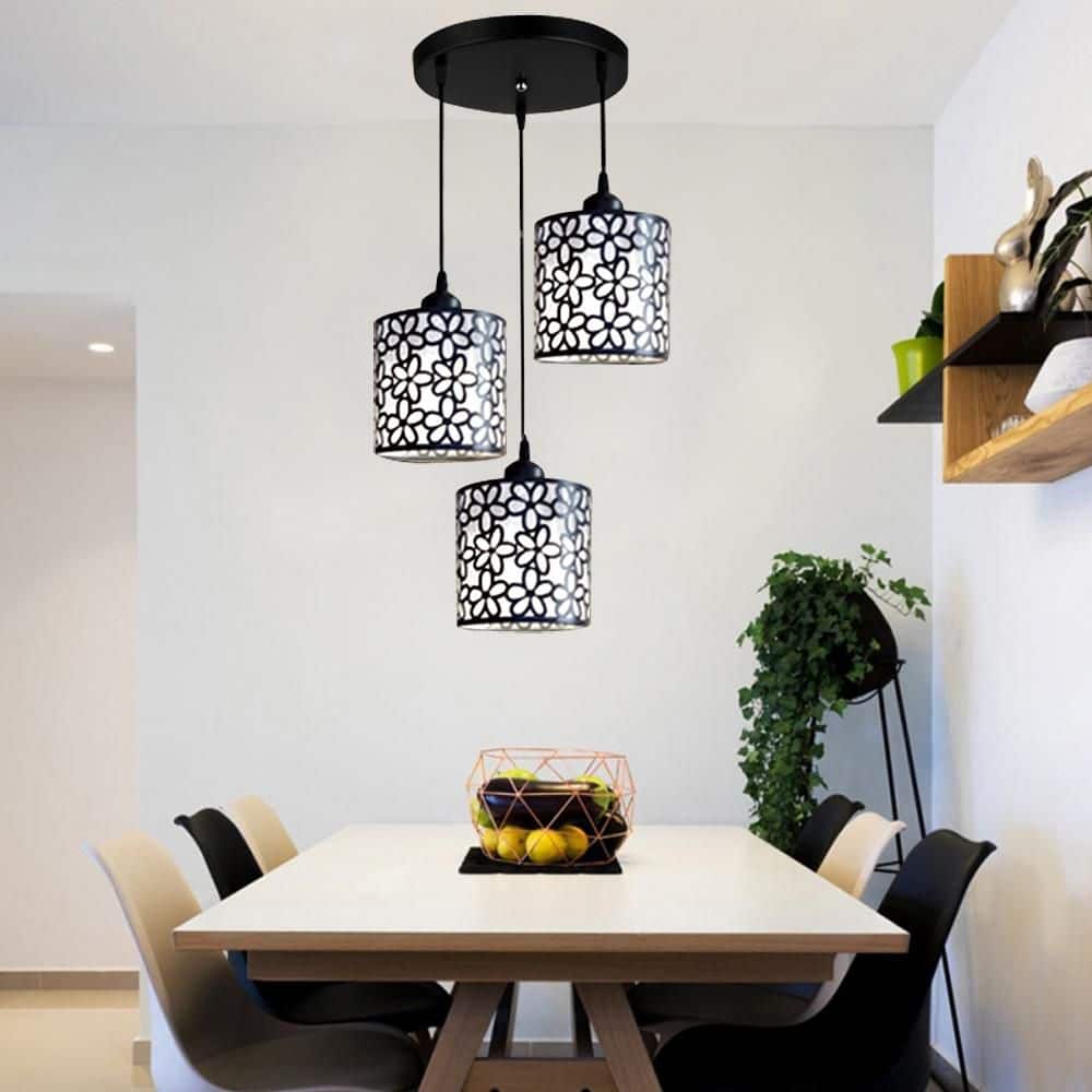 3-Light Black and White Modern Pendant Light with Plastic Shade and Adjustable Height, No Bulbs Included price history on PriceWatchPro