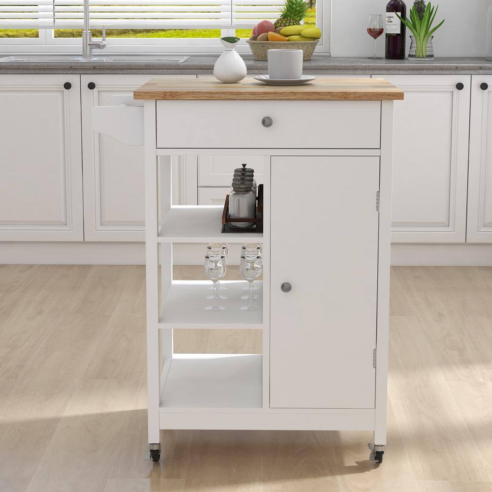 White MDF 15.55 in. Kitchen Prep Table with Adjustable Shelves and 1 Towel Rack - thumbnail 2